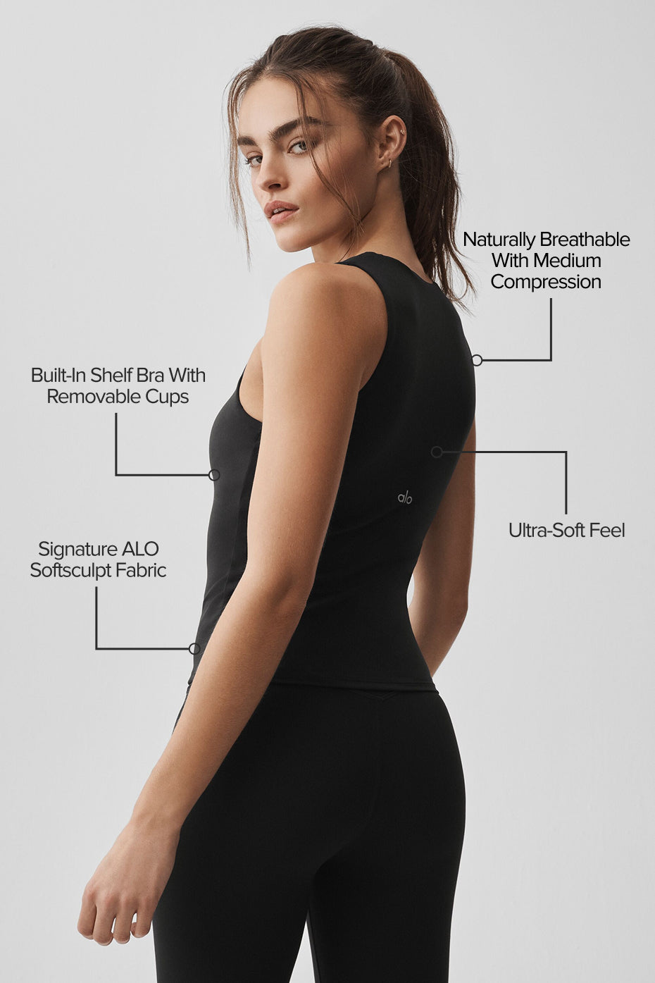 alo ALO Softsculpt No Nonsense Bra Tank - Black