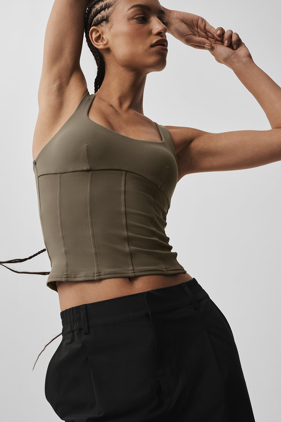 alo Airbrush Sparks Fly Corset Tank - Olive Tree