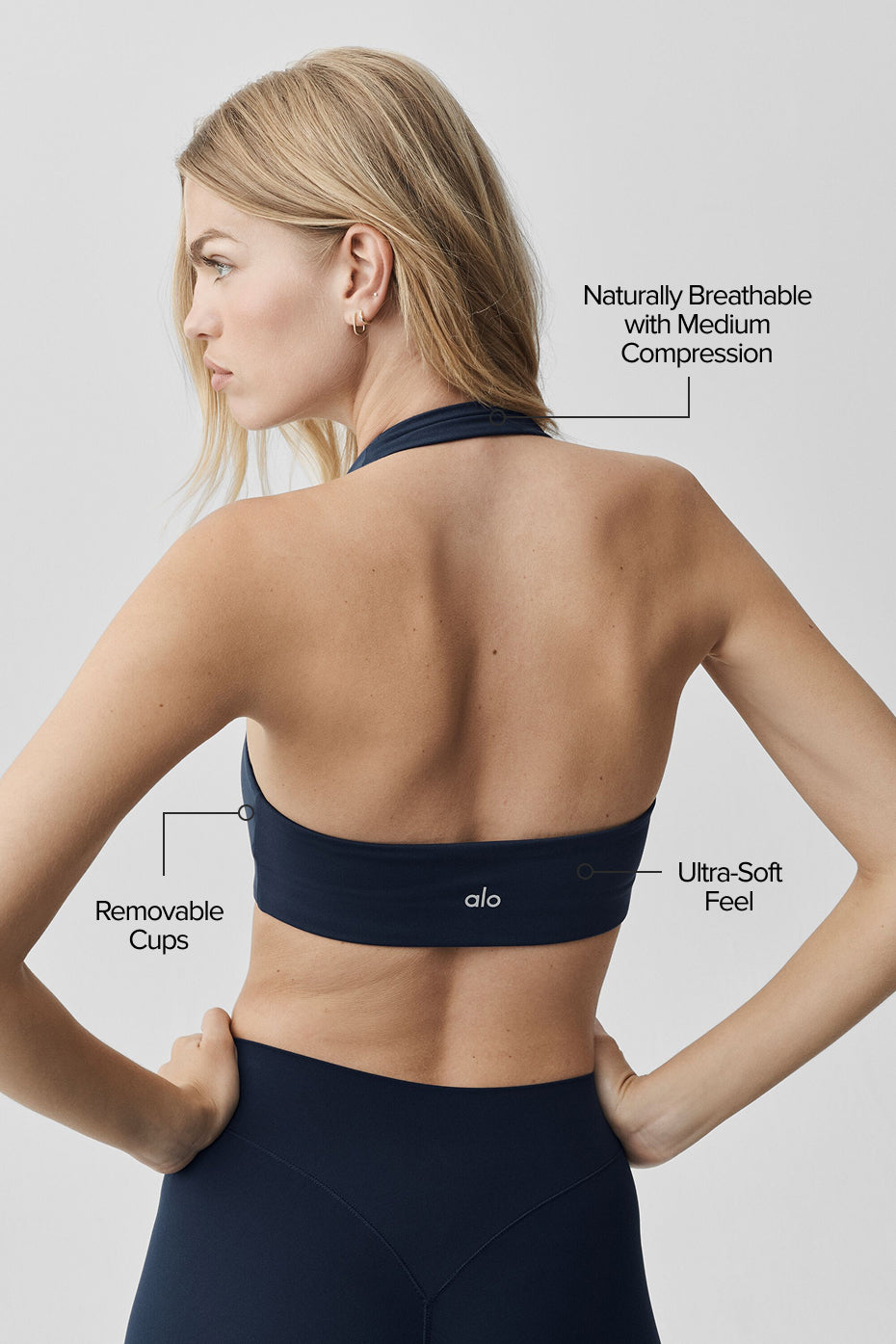 alo ALO Softsculpt Feel The Heat Halter Bra - Navy