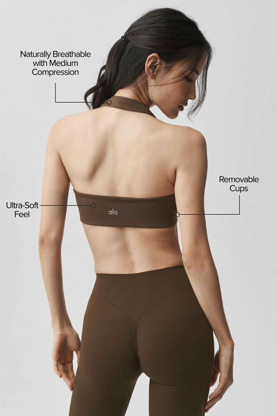 alo ALO Softsculpt Feel The Heat Halter Bra - Espresso