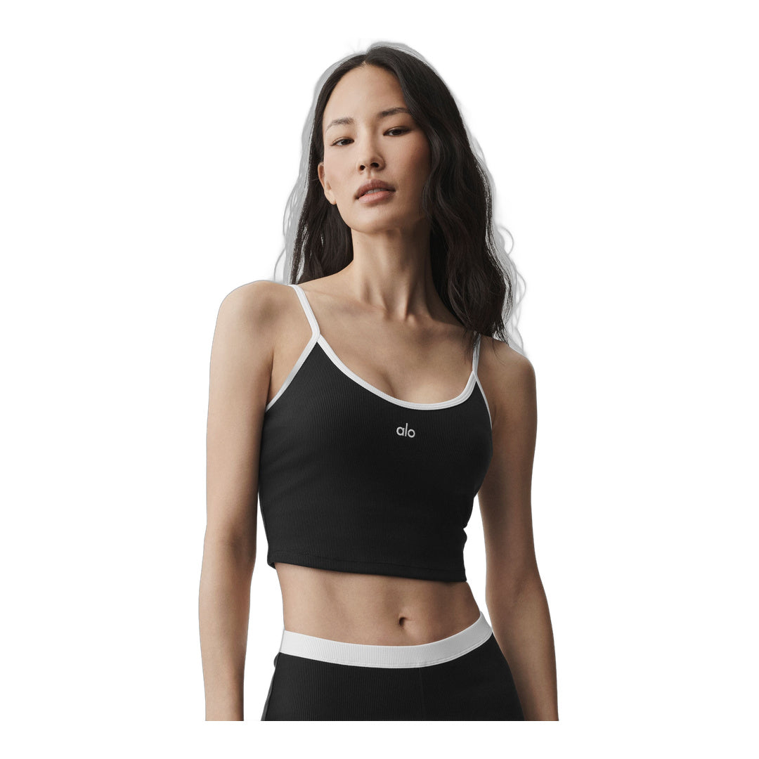 alo Goddess Ribbed First Pick Bra Tank - Black/White