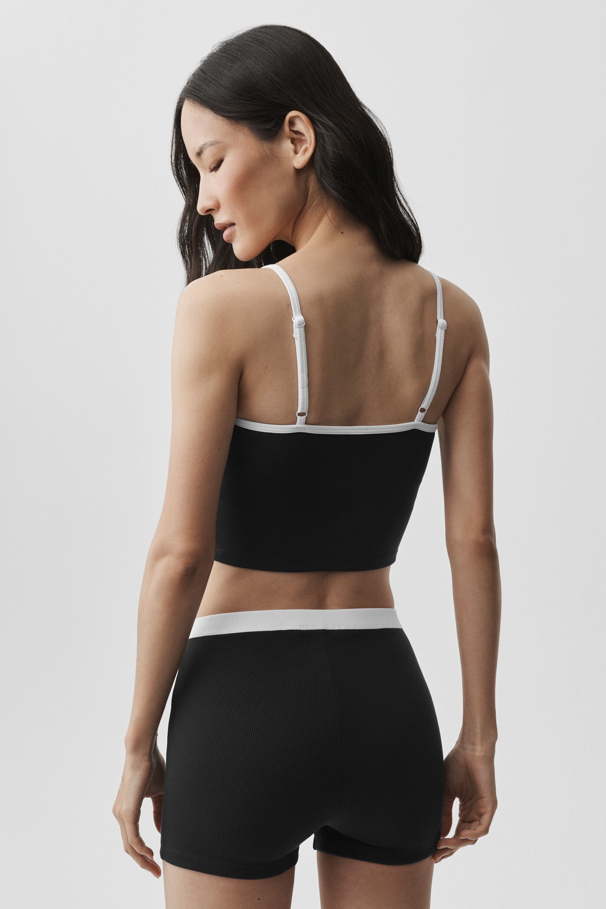 alo Goddess Ribbed First Pick Bra Tank - Black/White