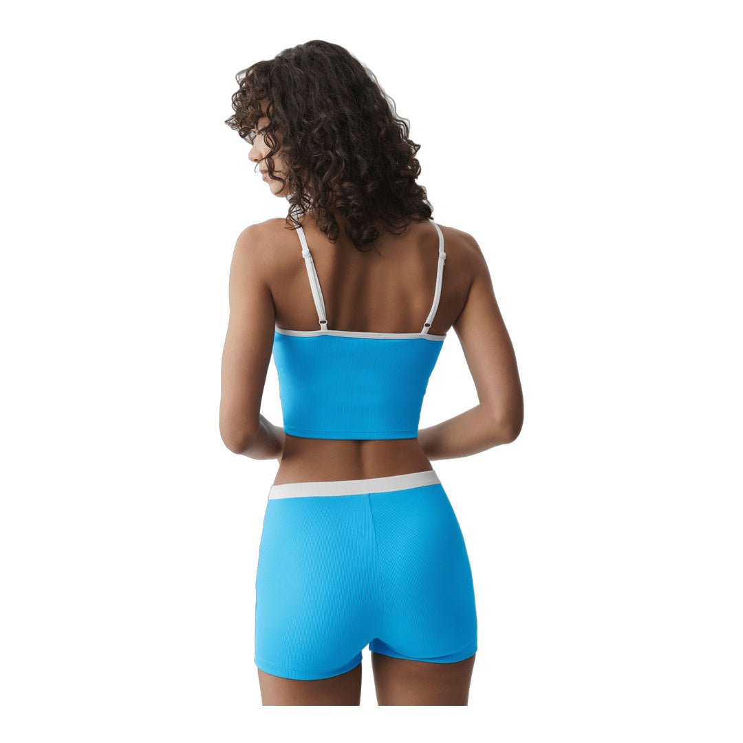 alo Goddess Ribbed First Pick Bra Tank - Azure Blue/White