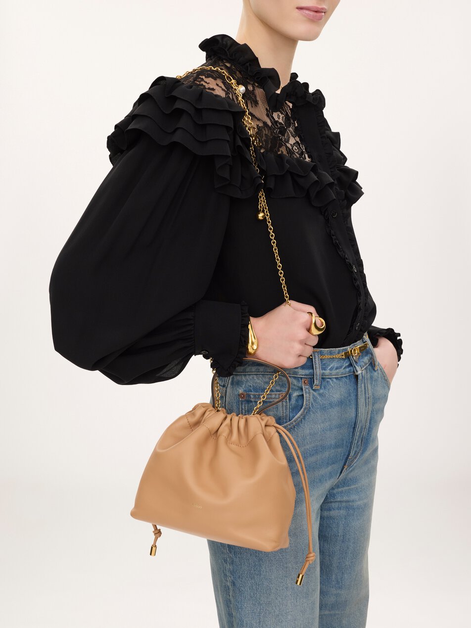 CHLOE Small Chloé Icons shoulder bag with chain in soft leather Light Tan