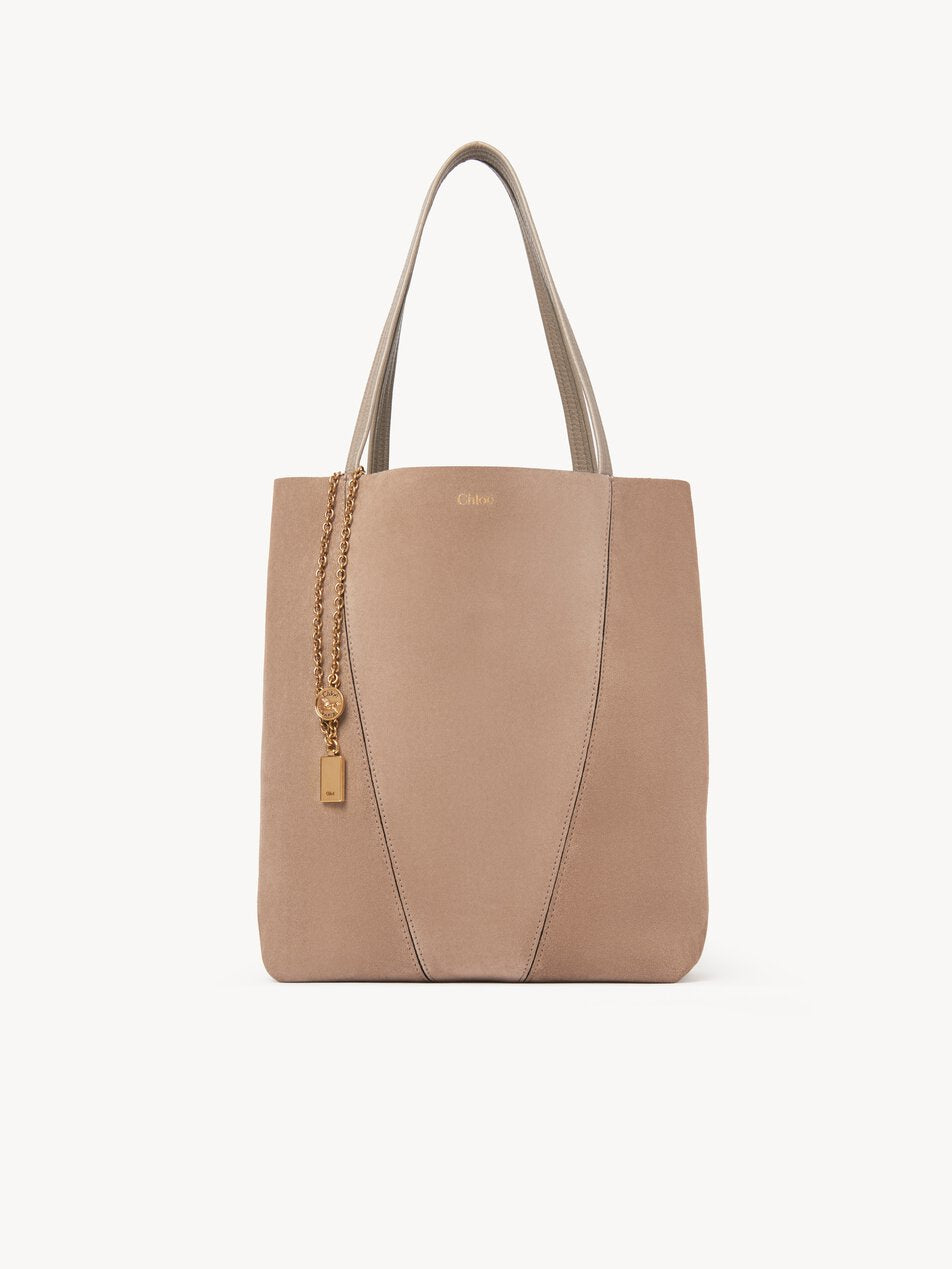CHLOE Spin tote bag in suede leather Motty Grey