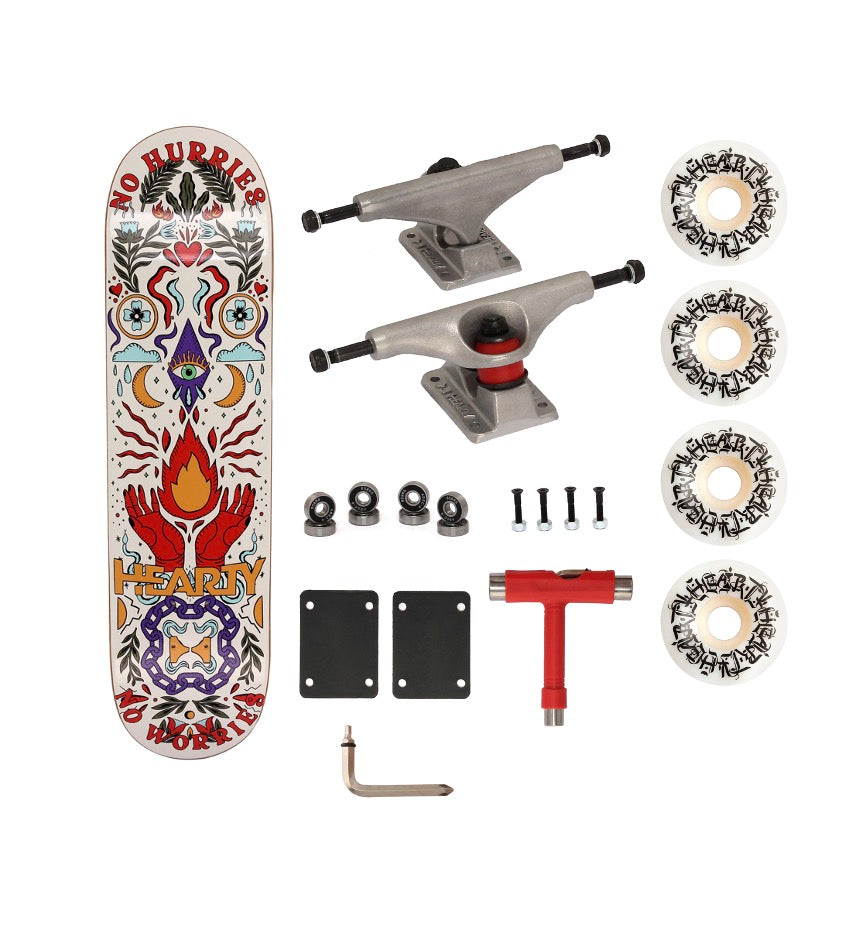Hearty Pro-Complete Skateboard Pack- Unassembled- 8.0" & 8.25"-No Hurries No Worries/Cream