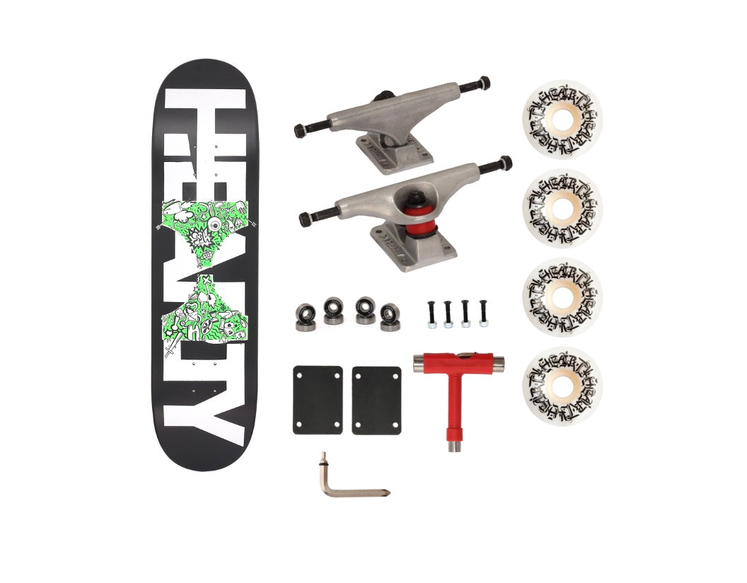 Hearty Pro-Complete Skateboard Pack- Unassembled- 8.0" & 8.25"-Black Dipped