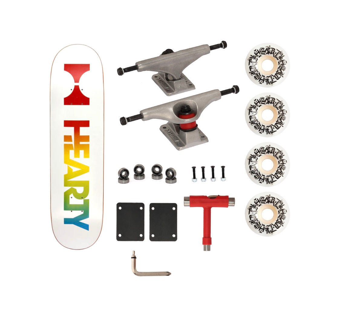 Hearty Pro-Complete Skateboard Pack- Unassembled- 8.0" & 8.25"-Neon Logo White