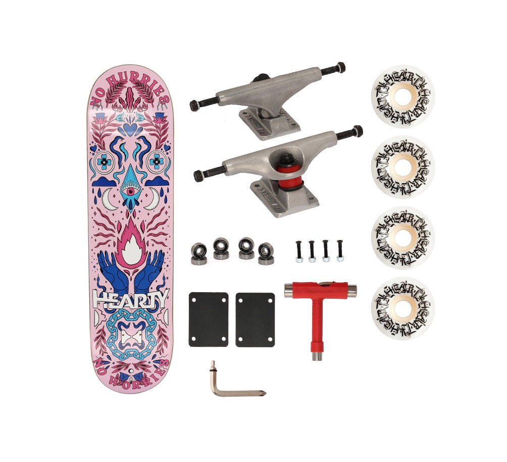 Hearty Pro-Complete Skateboard Pack- Unassembled- 8.0" & 8.25"-No Hurries No Worries/Soft Pink