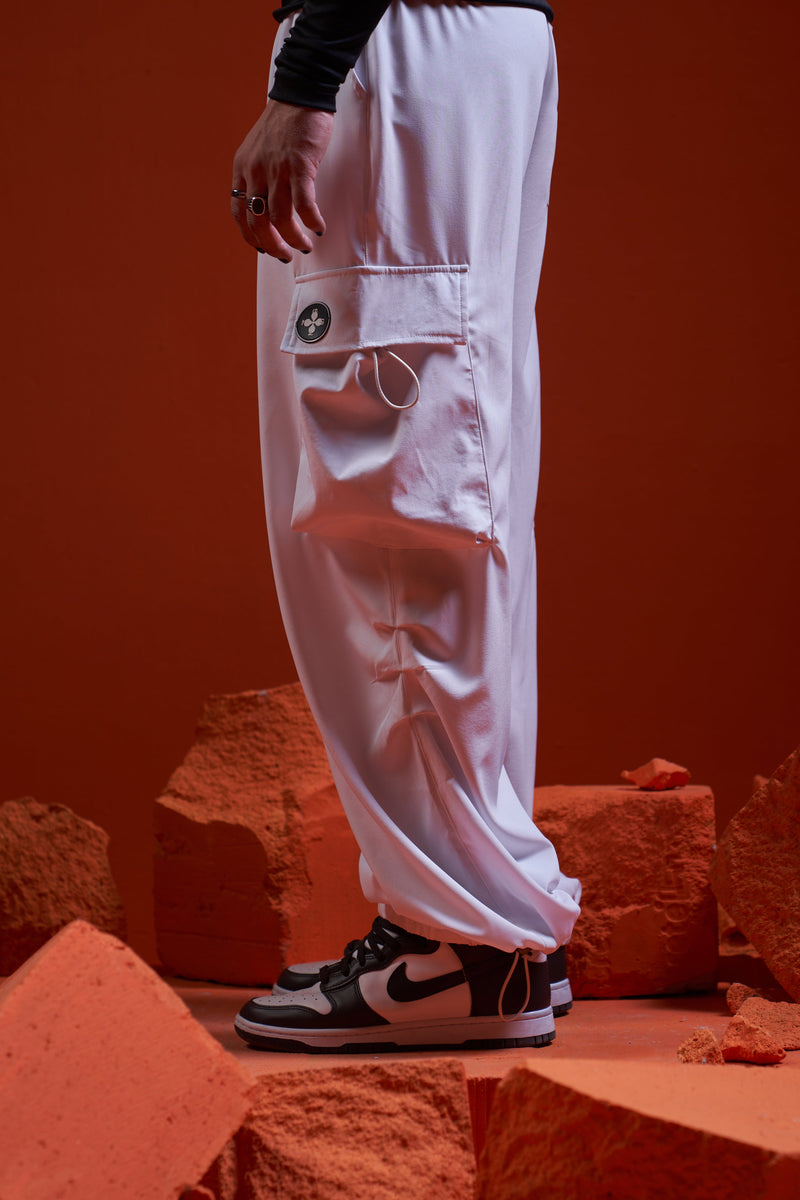 RAZOR PARACHUTE CARGO (WHITE) | NATTY GARB | Streetwear Joggers by Crepdog Crew