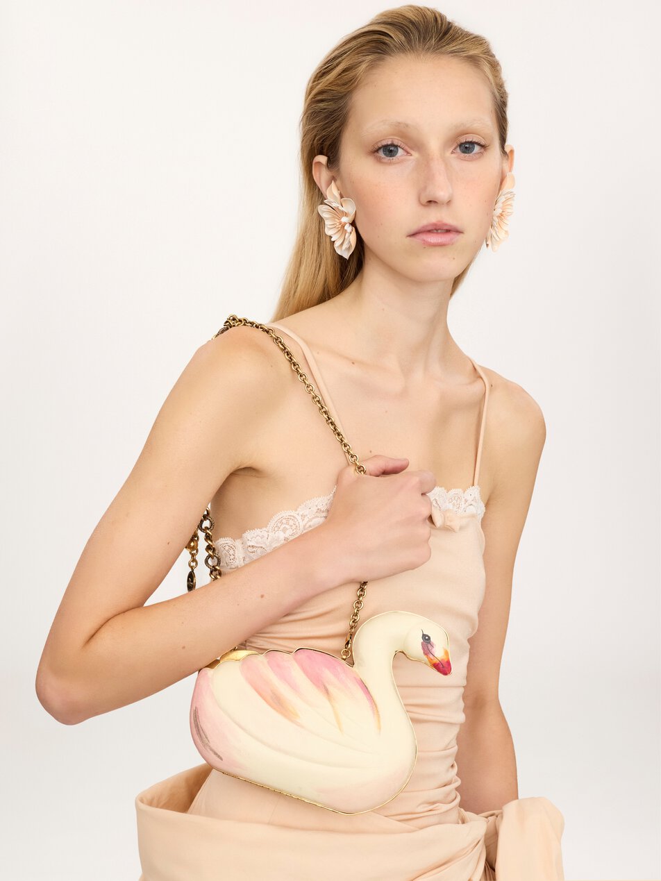 CHLOE Tropicus swan minaudière in hand-painted leather Milk