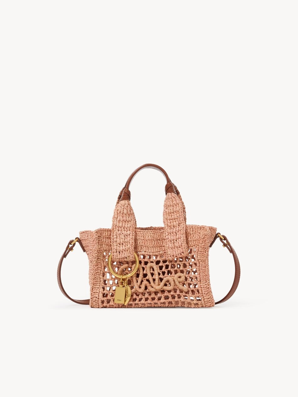 CHLOE Mini Summer Banana east-west tote bag in raffia Summery Beige
