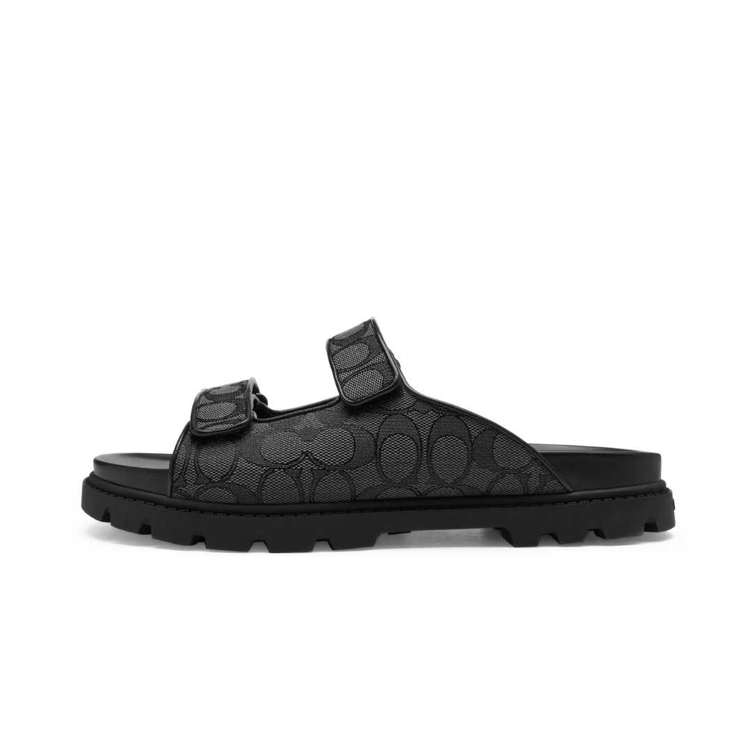 COACH DOUBLE BANDED SANDAL IN SIGNATURE JACQUARD CHARCOAL BLACK