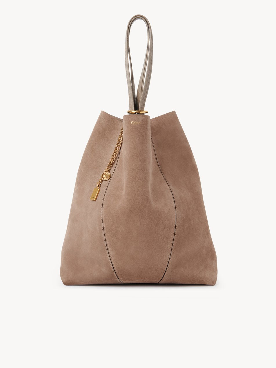 CHLOE Large Chloé Spin tote bag in suede leather Motty Grey