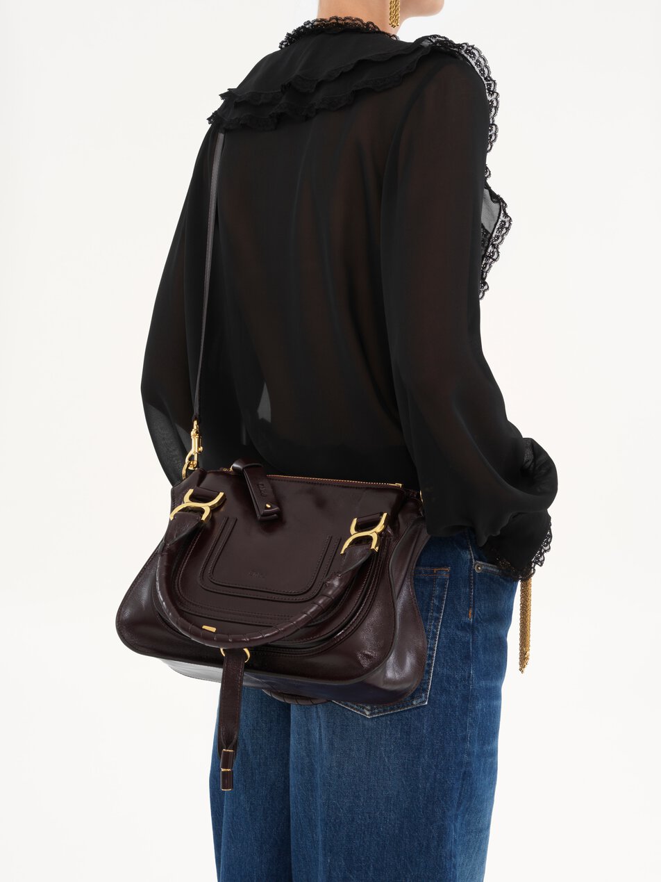 CHLOE Small Marcie bag in shiny leather Auburn Red