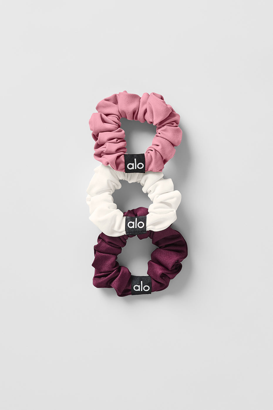 alo Fresh Mini Scrunchie 3-Pack - Burgundy/Pink Wild Rose/Ivory