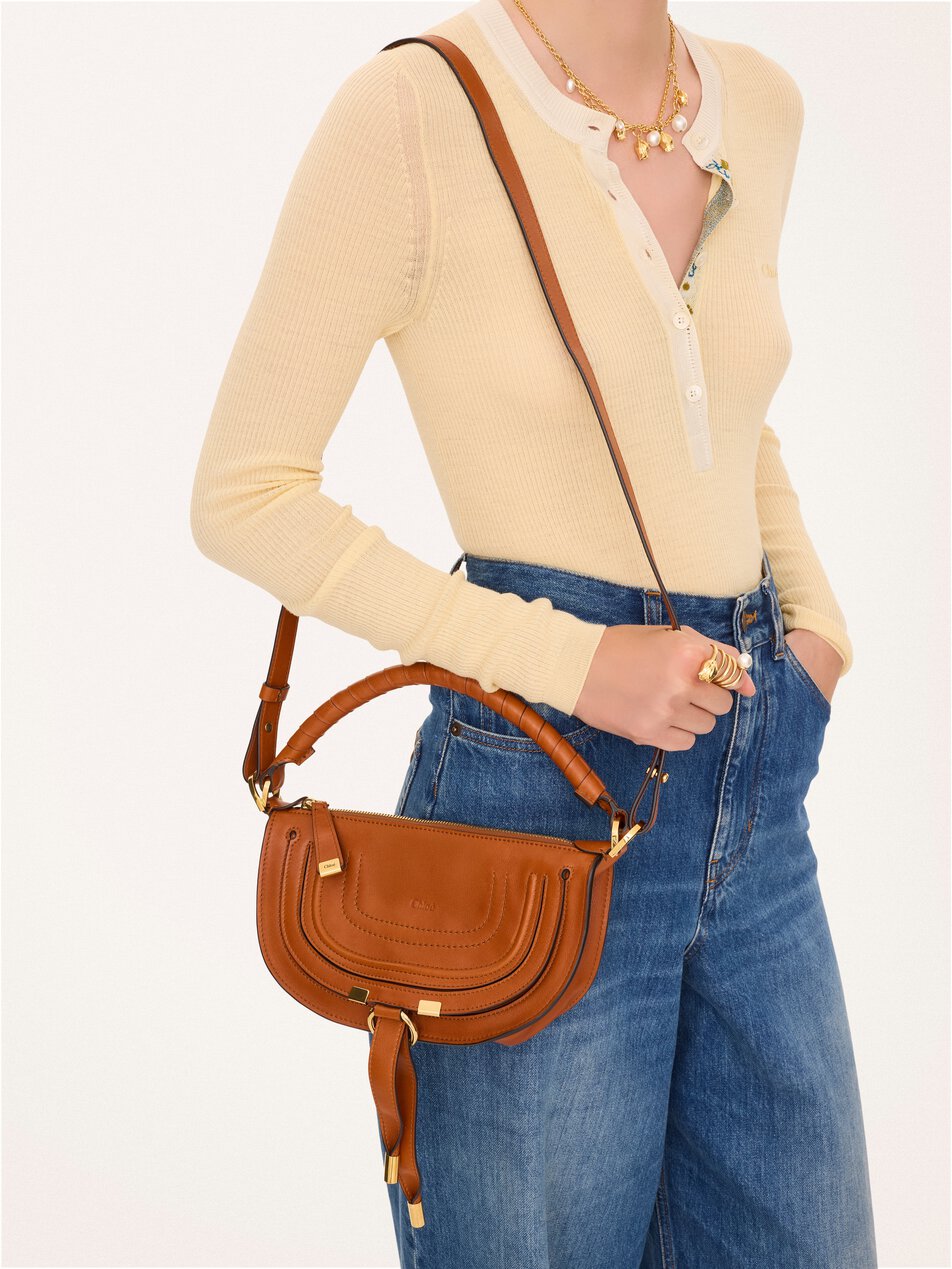 CHLOE Mini Marcie shoulder bag in soft leather Clay Brown