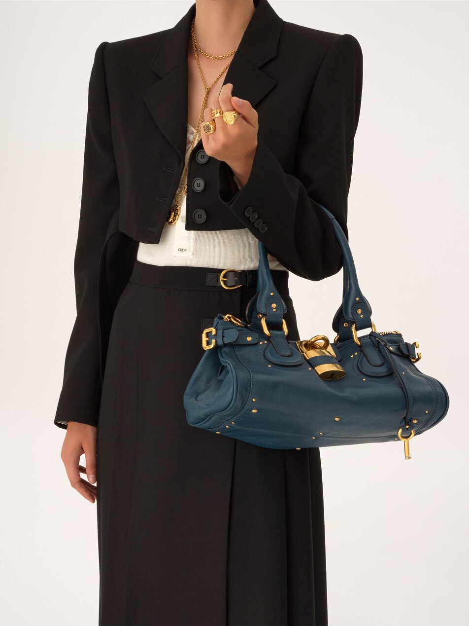 CHLOE Paddington bag in grained leather Tapestry Blue