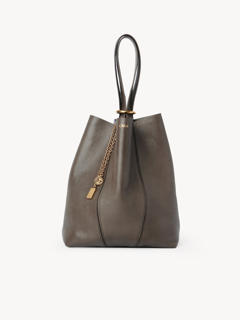 CHLOE Spin tote bag in grained leather Flannel Grey