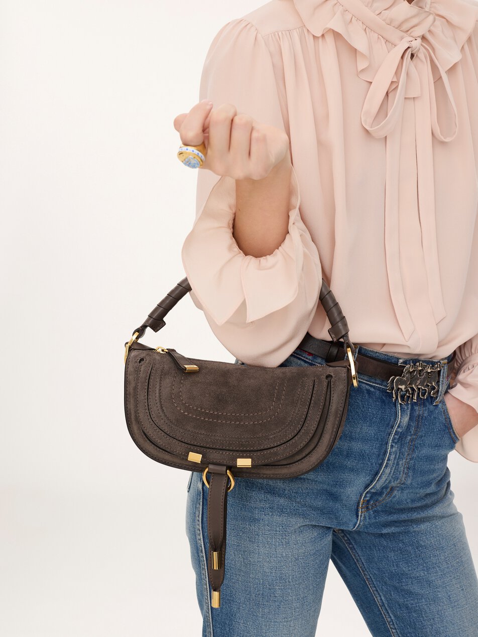 CHLOE Mini Marcie shoulder bag in suede leather Kohl Brown