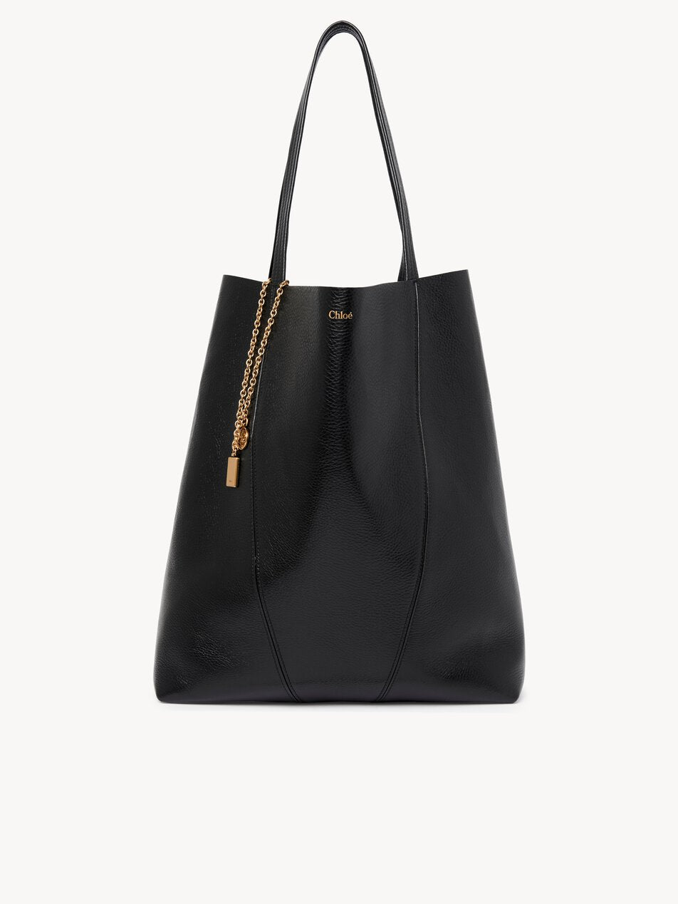 CHLOE Large Chloé Spin tote bag in grained leather Black