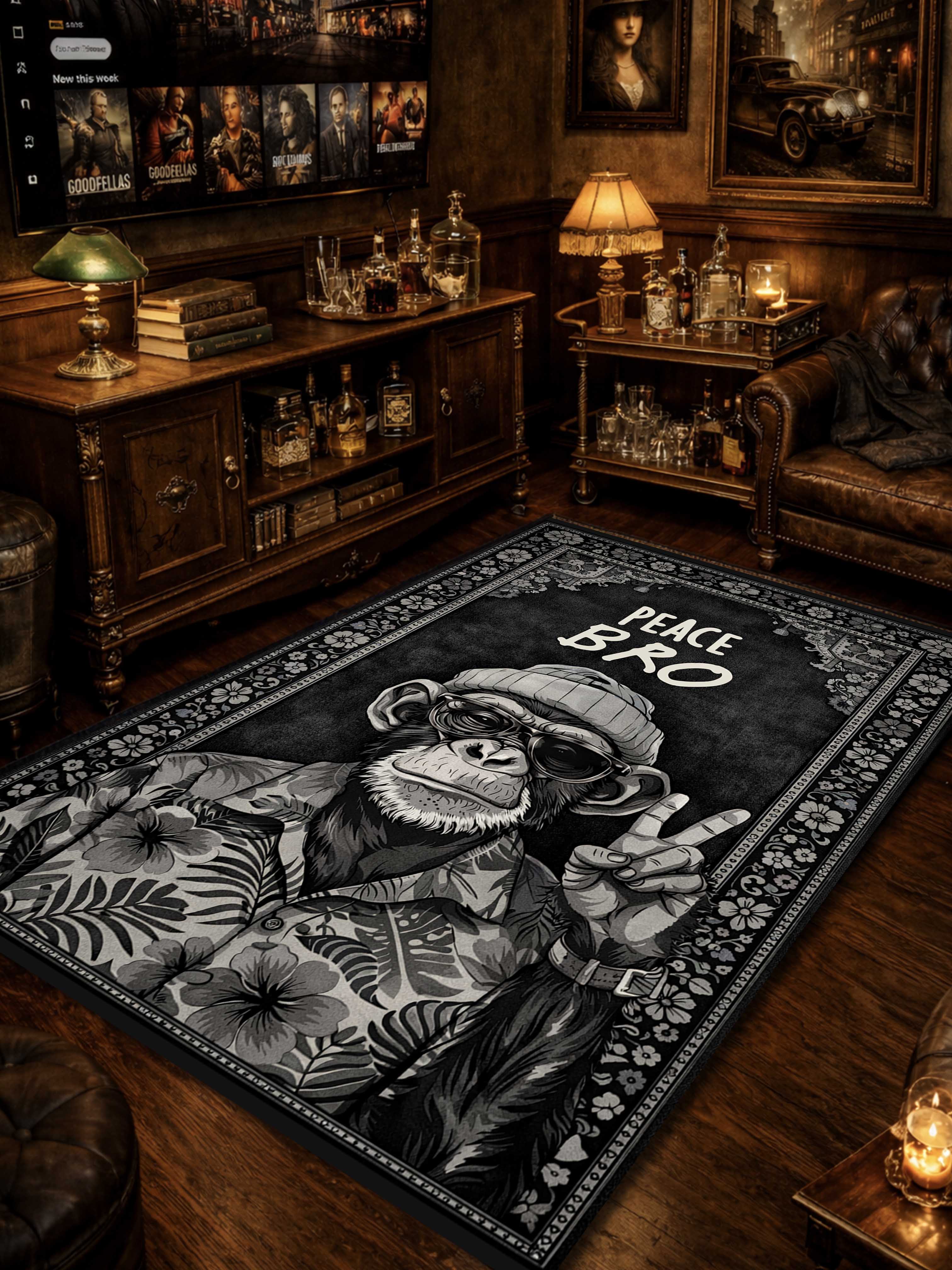 Peace Monkey Traditional Washable Custom Rug