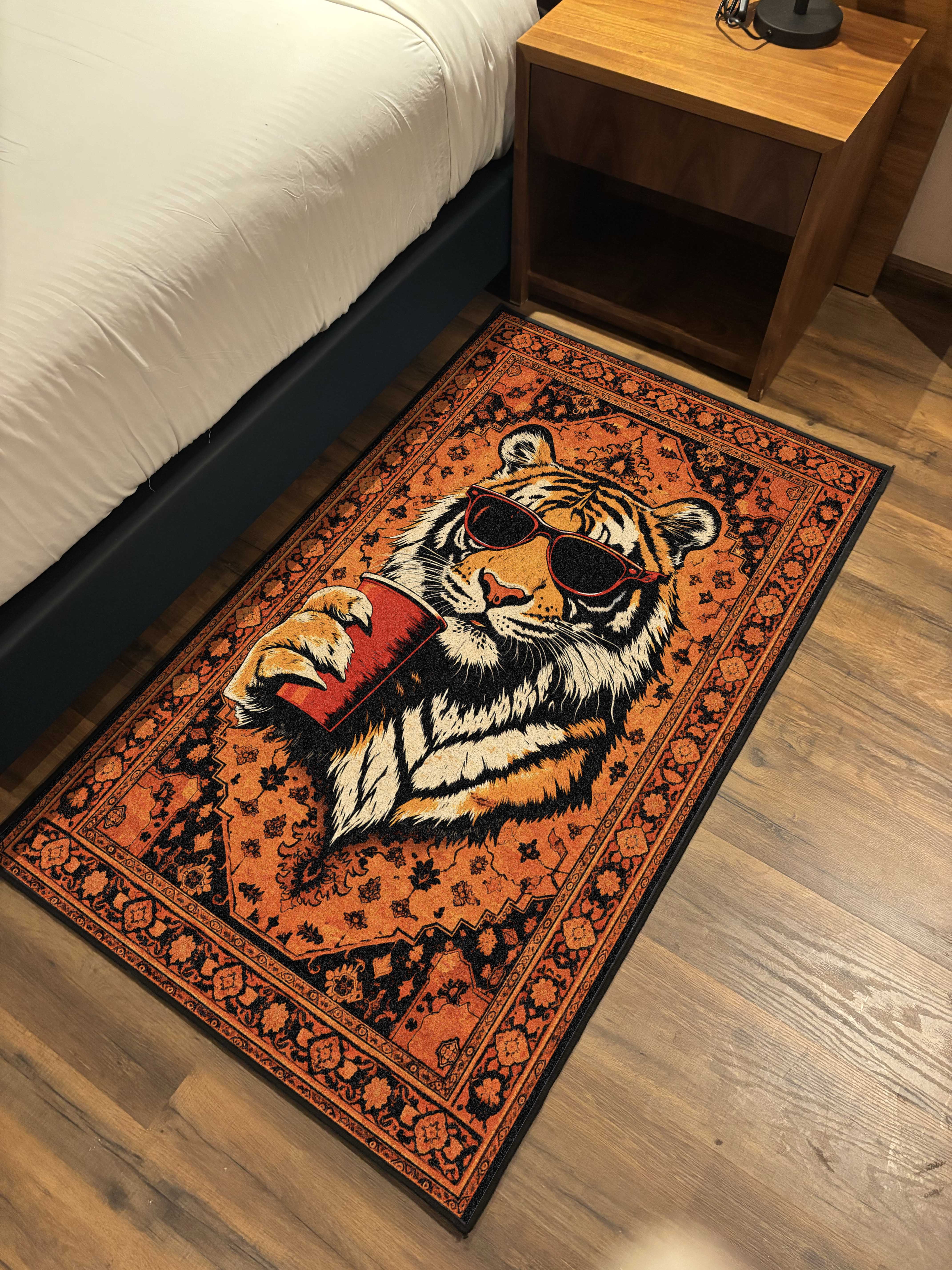 Orange Cool Tiger Traditional Washable Custom Rug