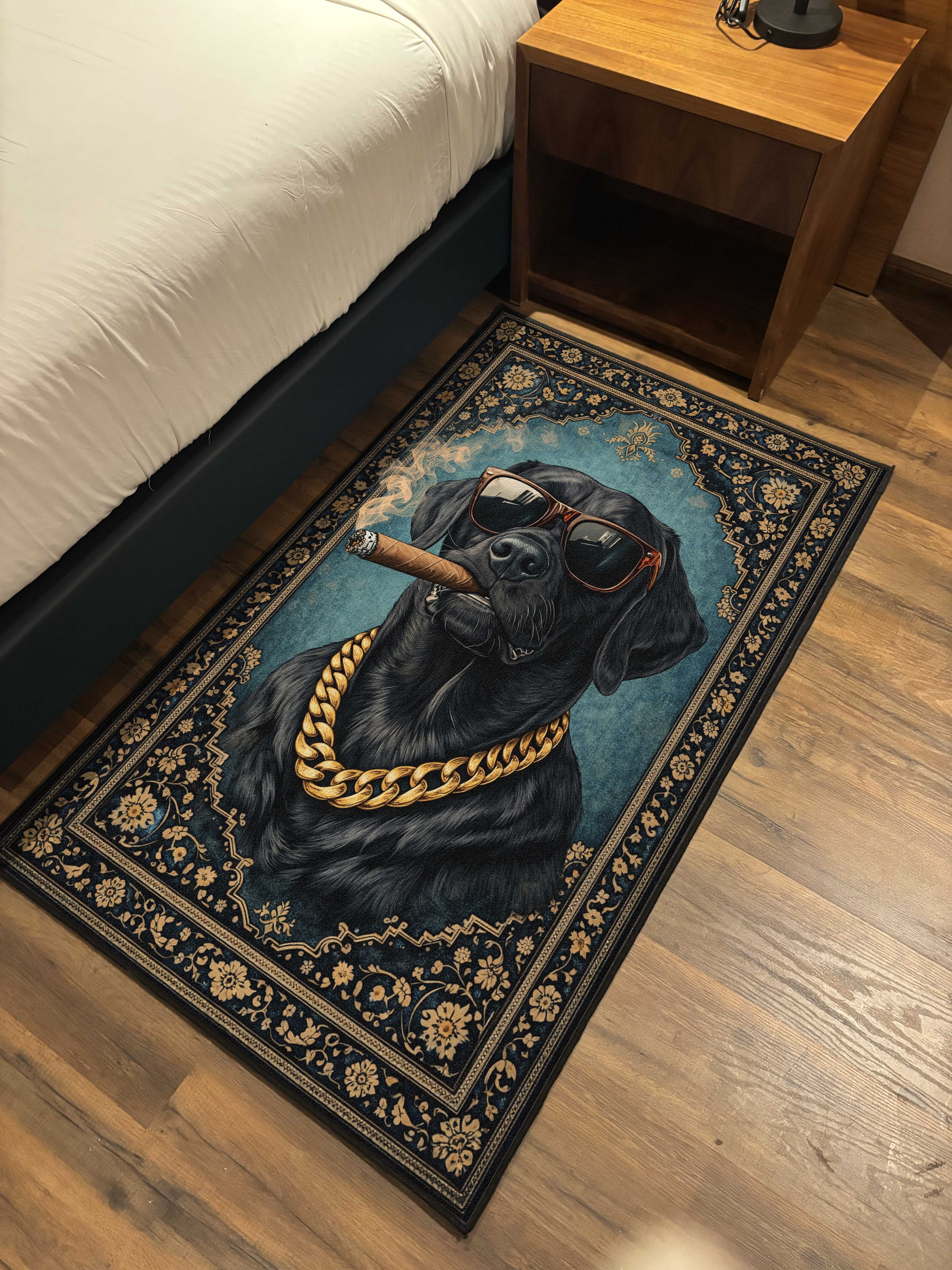 Dog Smoking Traditional Washable Custom Rug