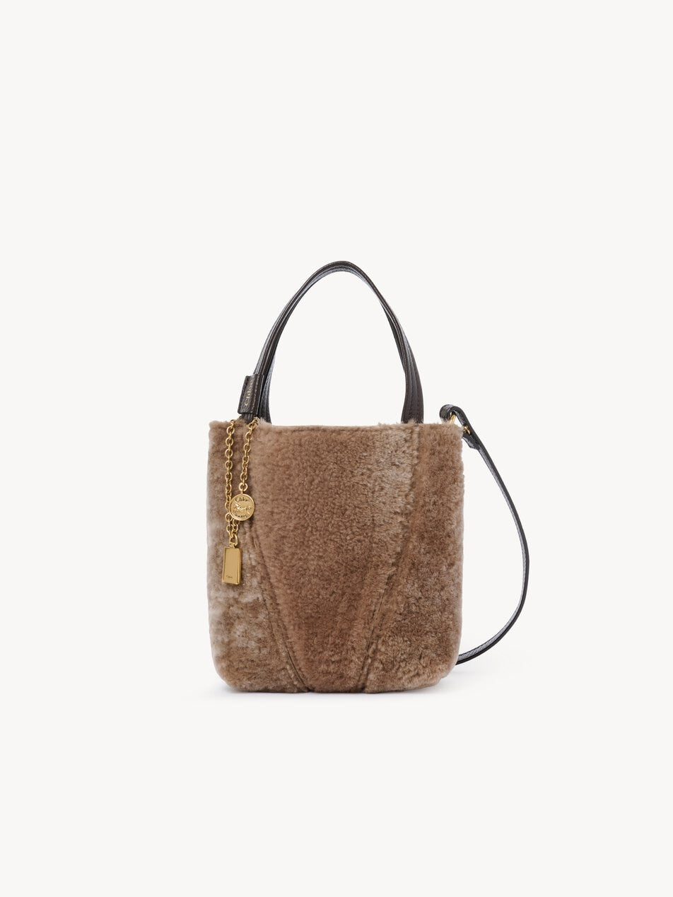 CHLOE Small Chloé Spin tote bag in shearling Floral Grey