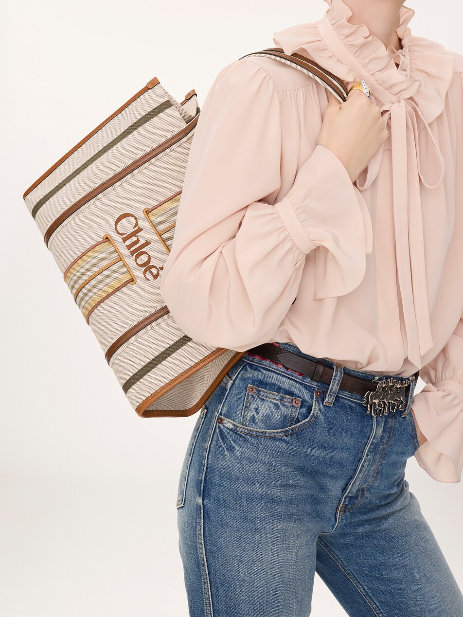 CHLOE Woody Loop tote bag in canvas Pure Brown