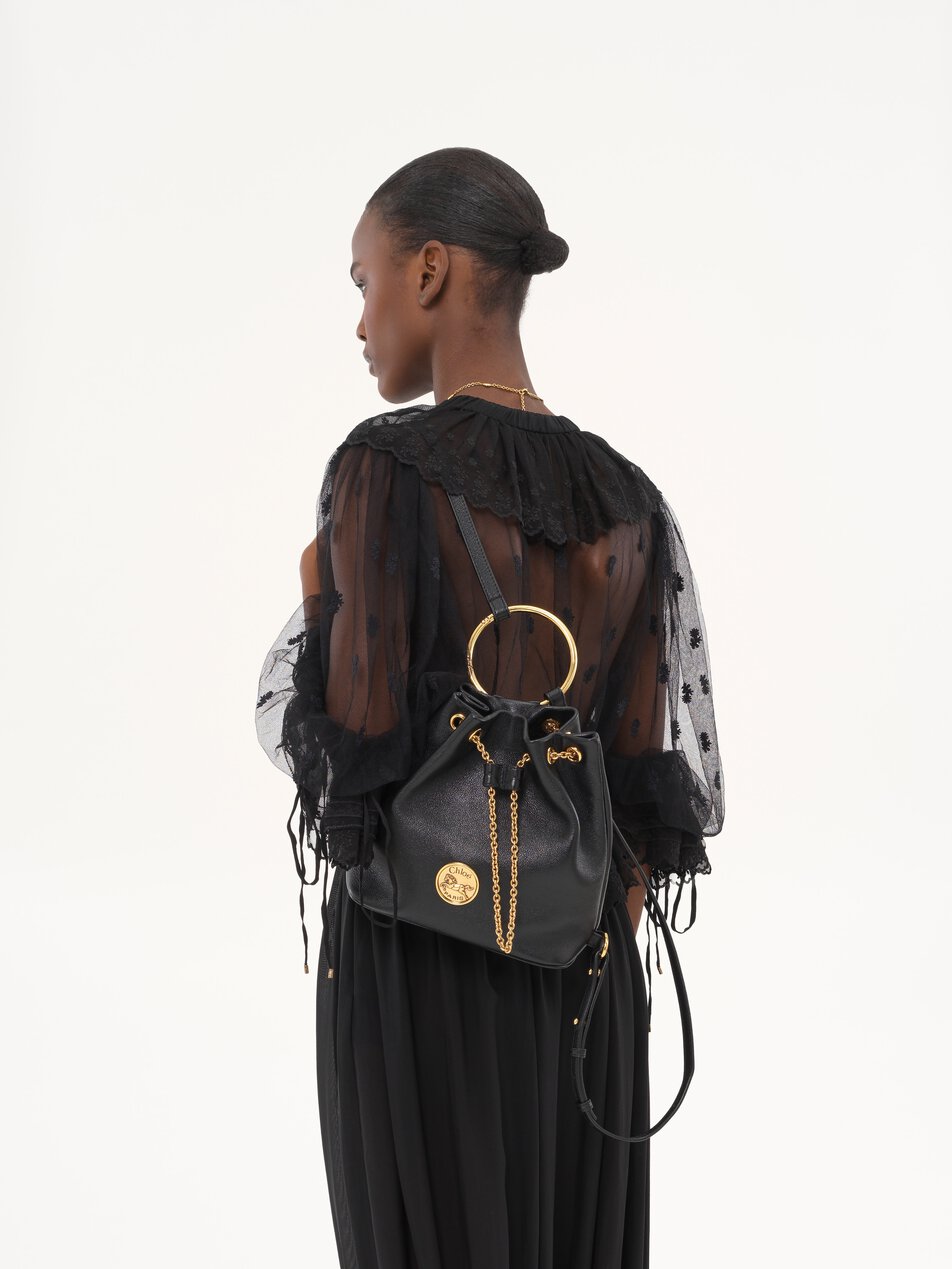 CHLOE Small Bracelet backpack in grained leather Black