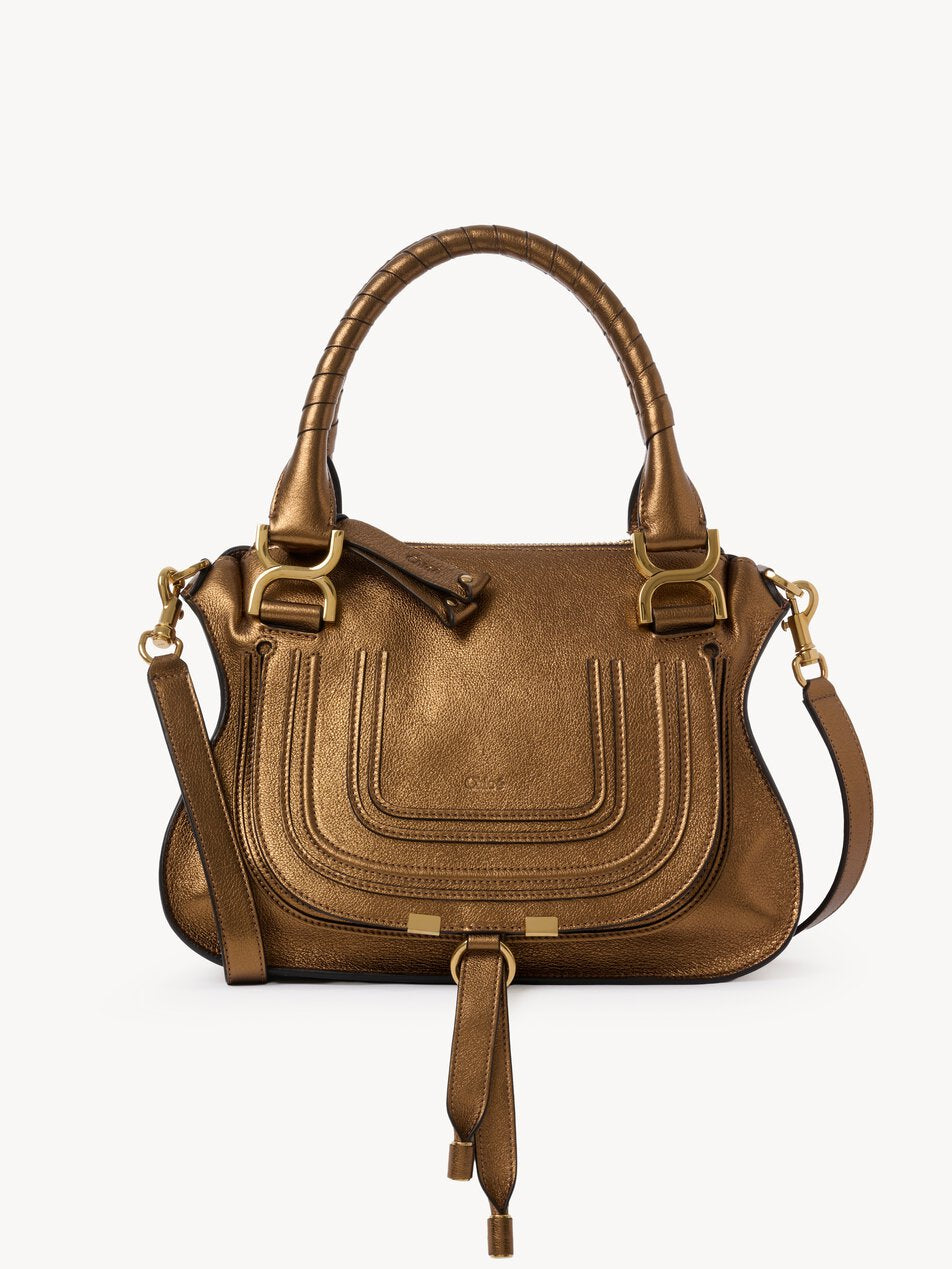 CHLOE Small Marcie bag in metallized leather Golden Brown