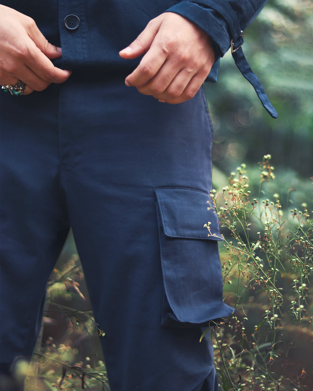 Pleated Knee Cargos In Blue