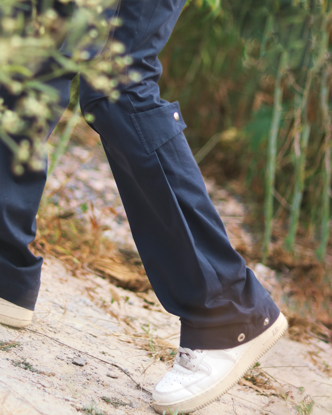 Pleated Knee Cargos In Blue