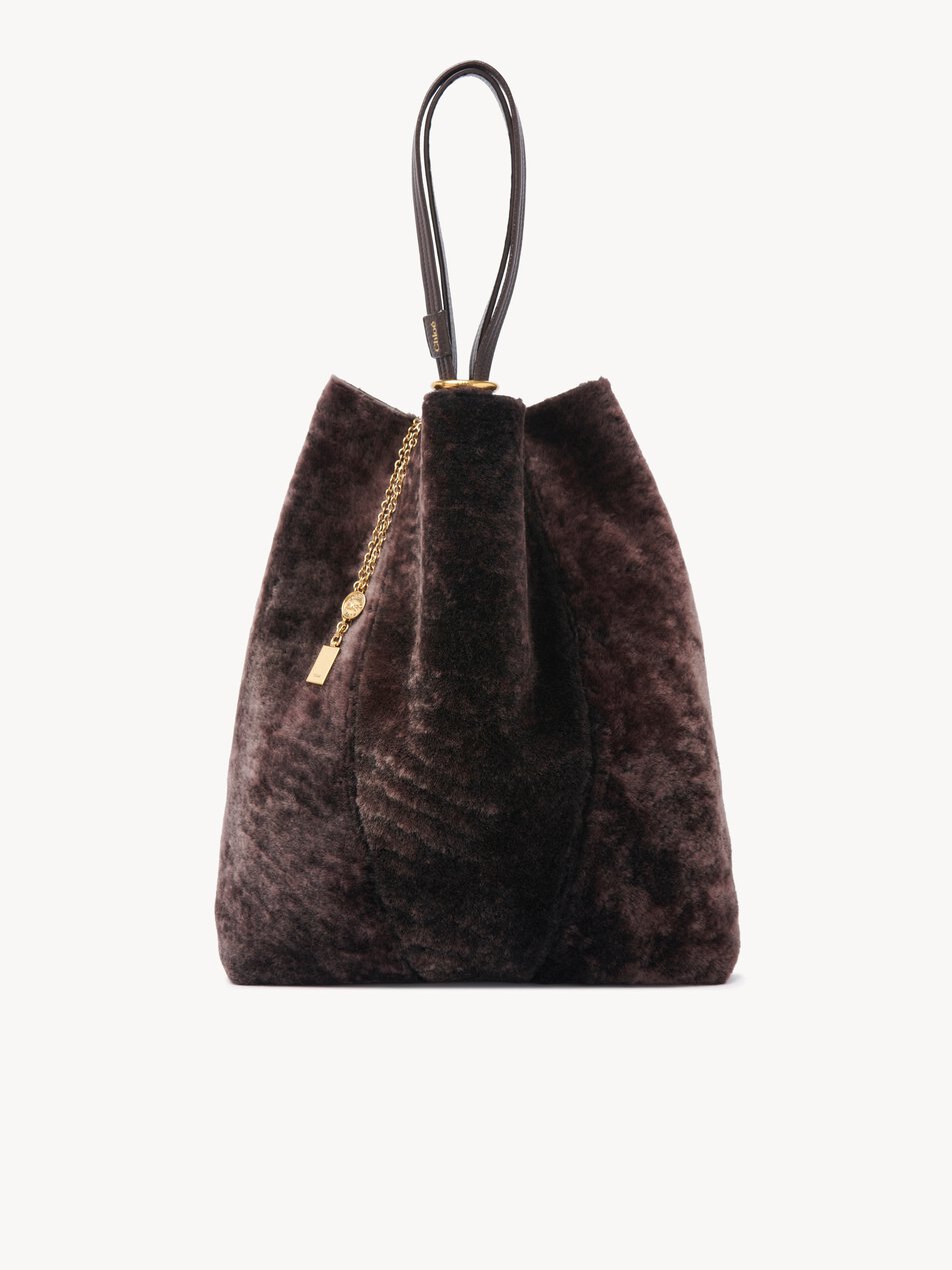 CHLOE Large Chloé Spin tote bag in shearling Kohl Brown