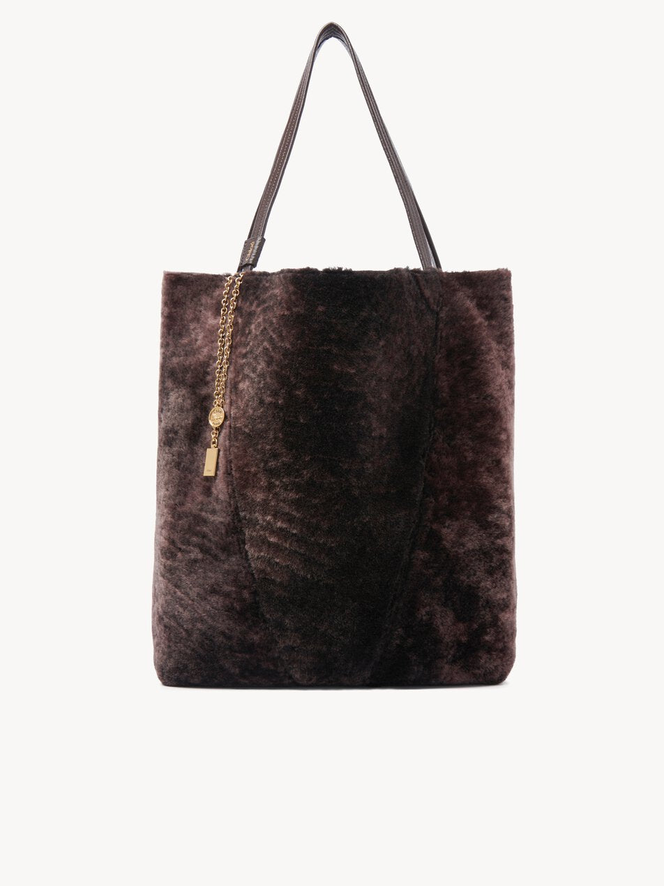CHLOE Large Chloé Spin tote bag in shearling Kohl Brown