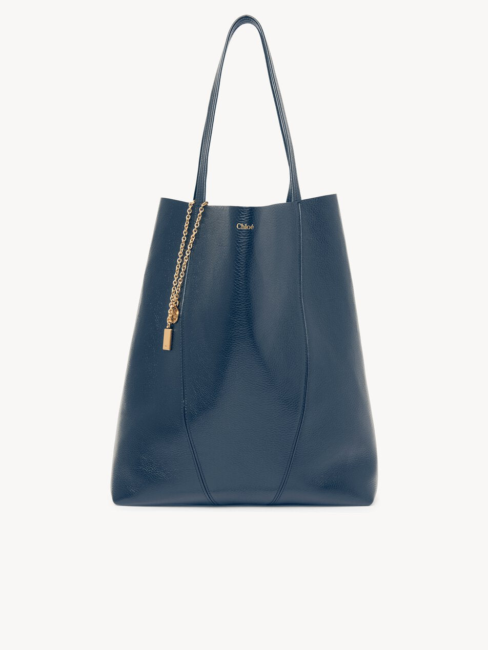 CHLOE Large Chloé Spin tote bag in grained leather Tapestry Blue
