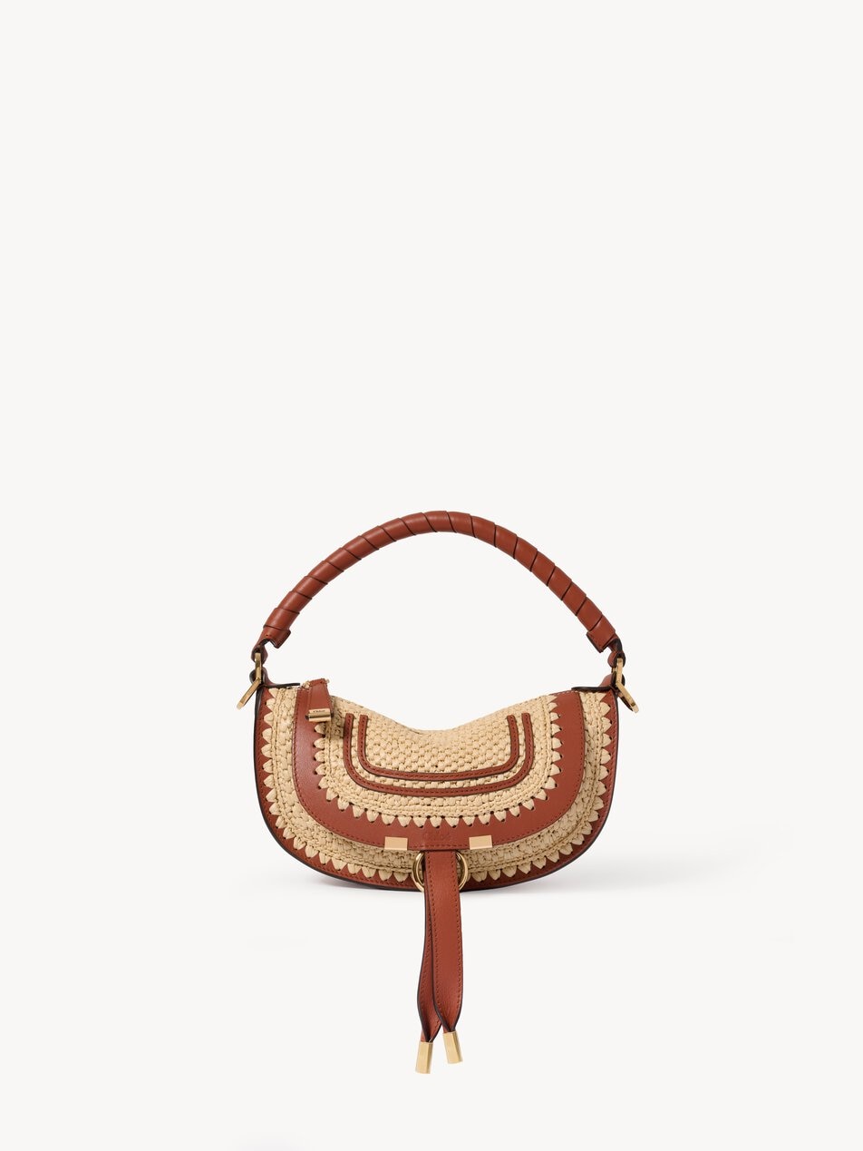 CHLOE Mini Marcie shoulder bag in raffia-effect Clay Brown