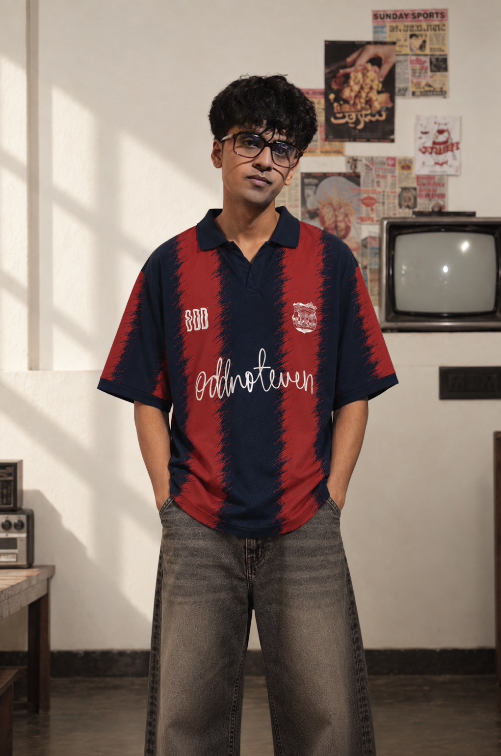 Model wearing The Catalan Retro Polo