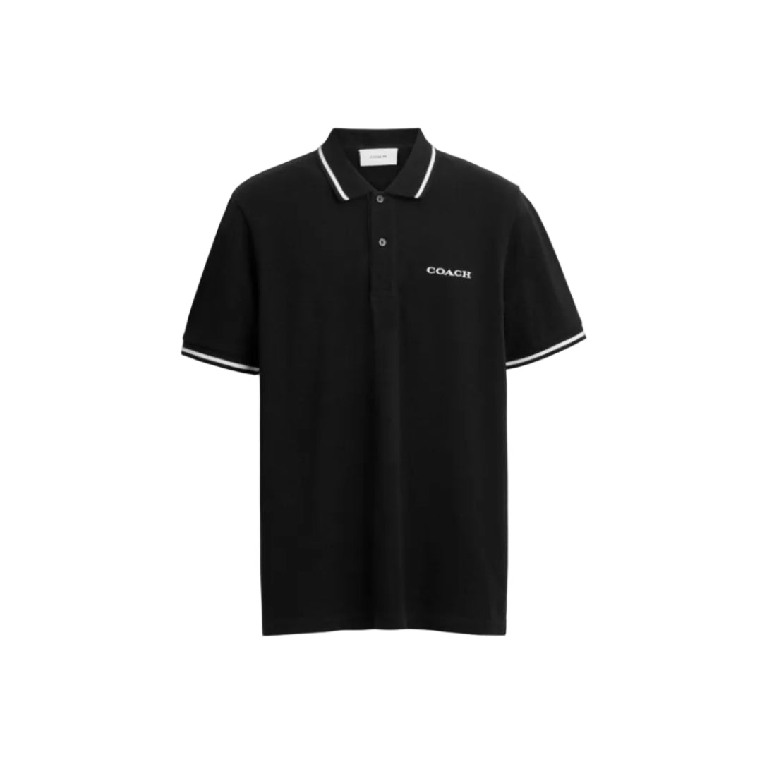 Coach Signature Trim Polo In Organic Cotton Black