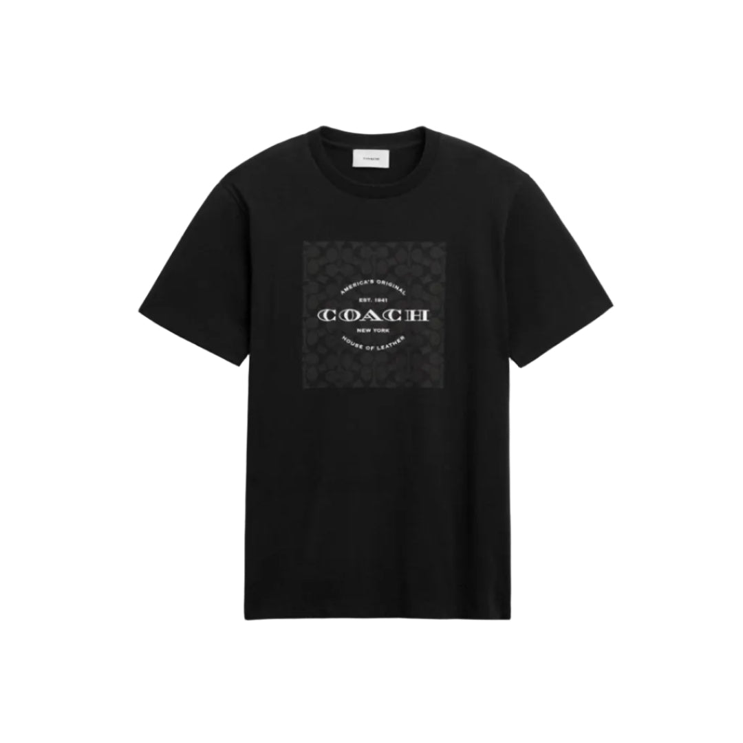 Coach Signature Square T Shirt In Organic Cotton Black