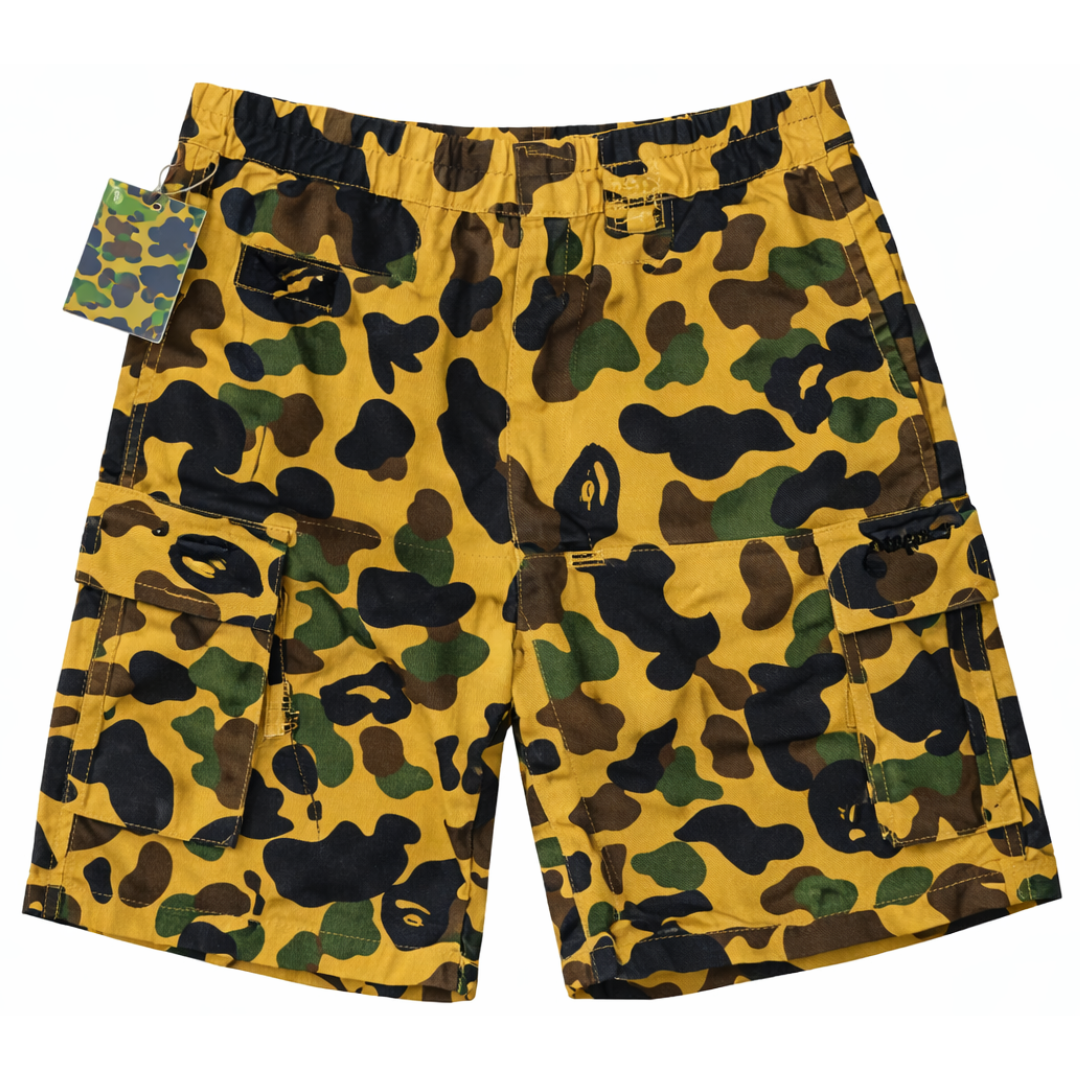 A BATHING APE 1ST CAMO 5 POCKET SWEAT SHORTS YELLOW