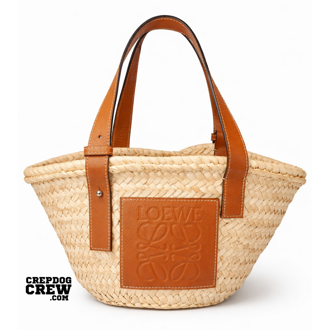 LOEWE LEATHER TRIMMED BASKET TOTE SMALL	BEIGE