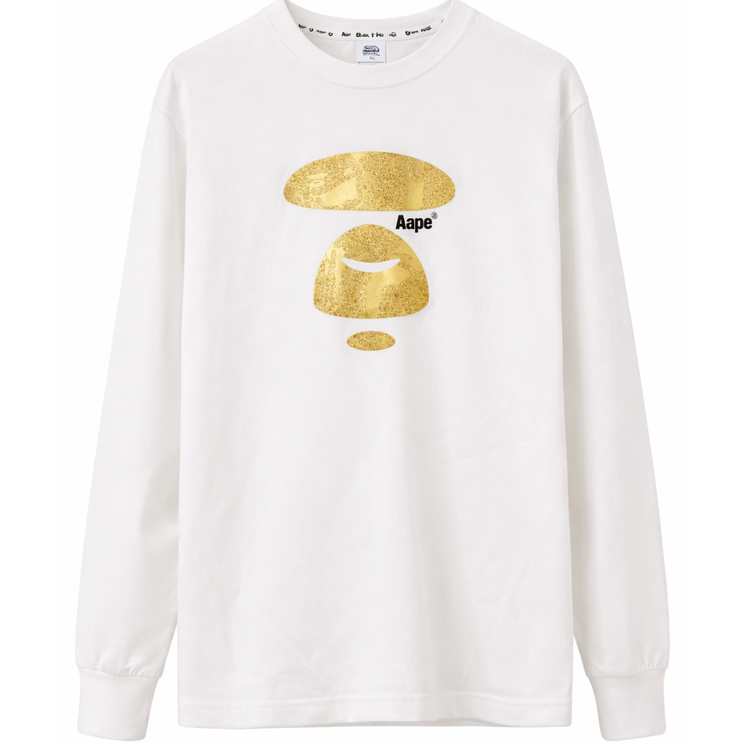 AAPE BY A BATHING APE GLITTERED LONG SLEEVE TEE WHITE