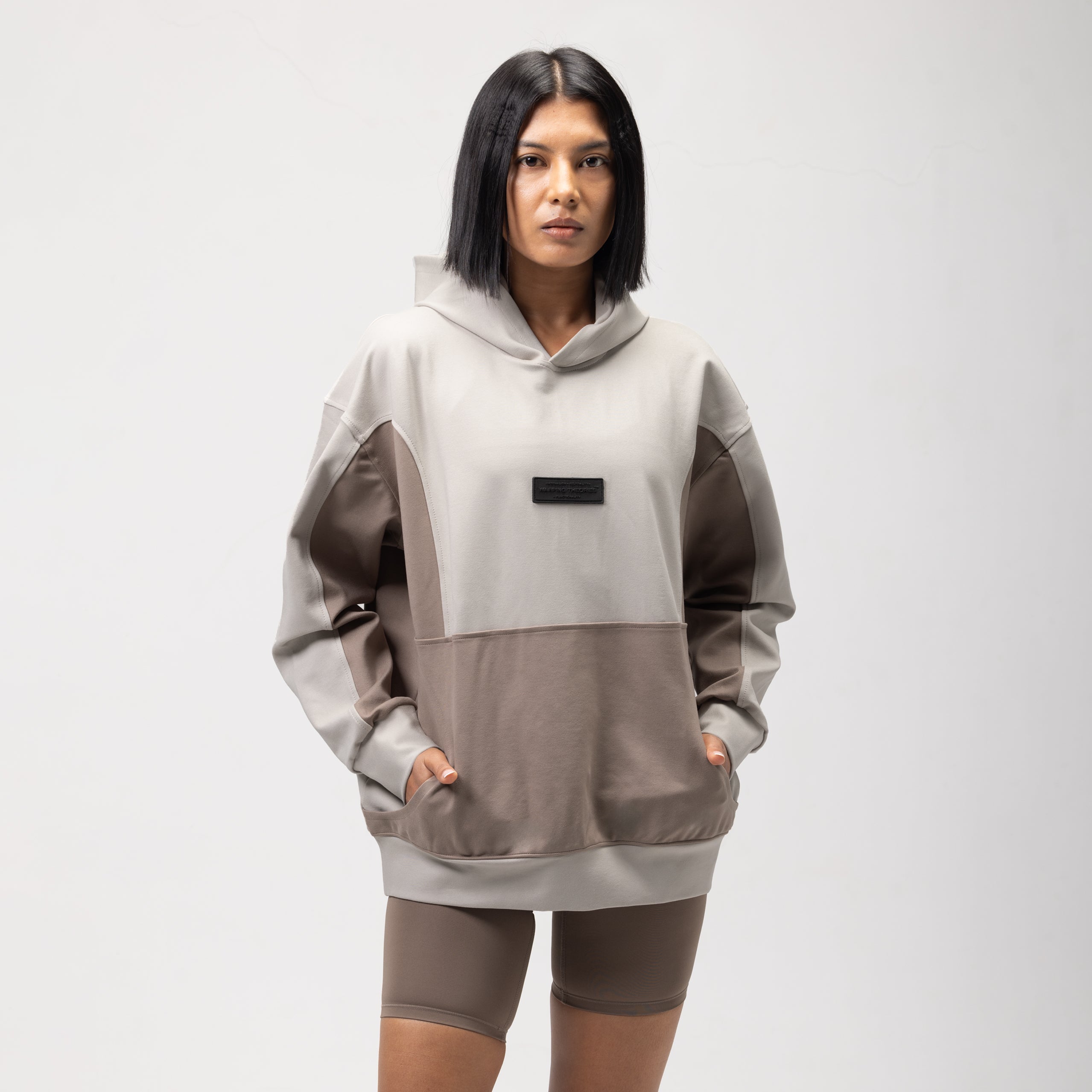 OBLIQUE COLOR BLOCK HOODIE - COOKIES AND CREAM -2