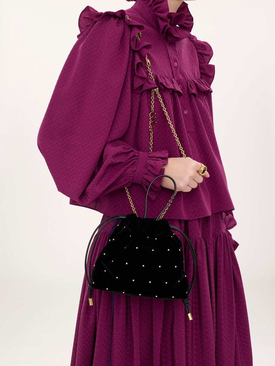 CHLOE Mini Chloé Icons shoulder bag with chain in velvet with studs Black