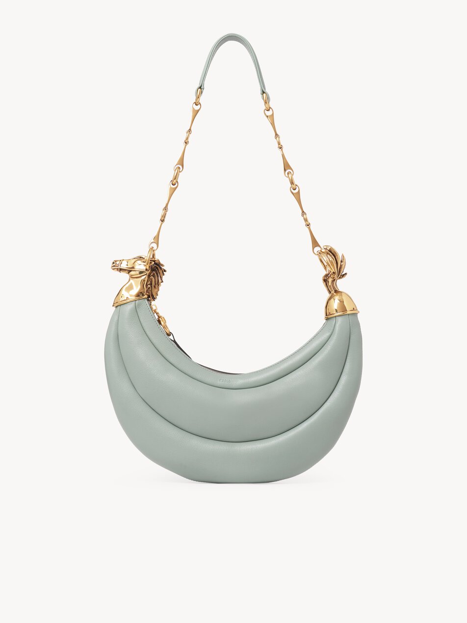 CHLOE Chain Horse shoulder bag in grained leather Bluish Green