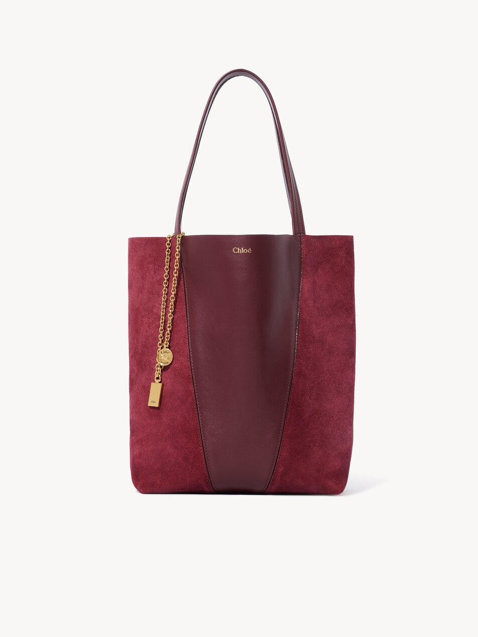 CHLOE Spin tote bag in suede & soft leather Burnt Red