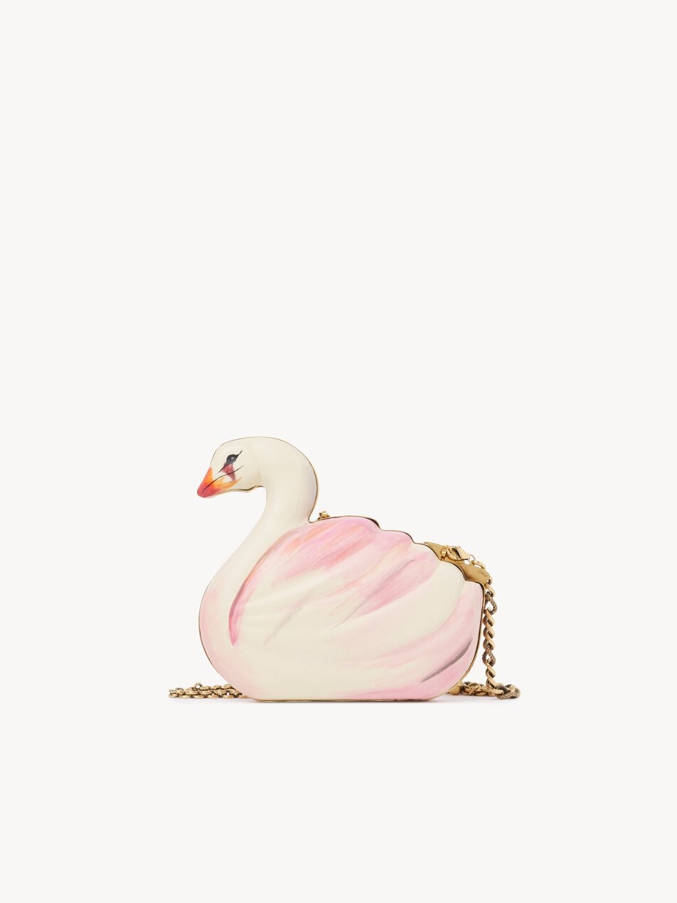 CHLOE Tropicus swan minaudière in hand-painted leather Milk