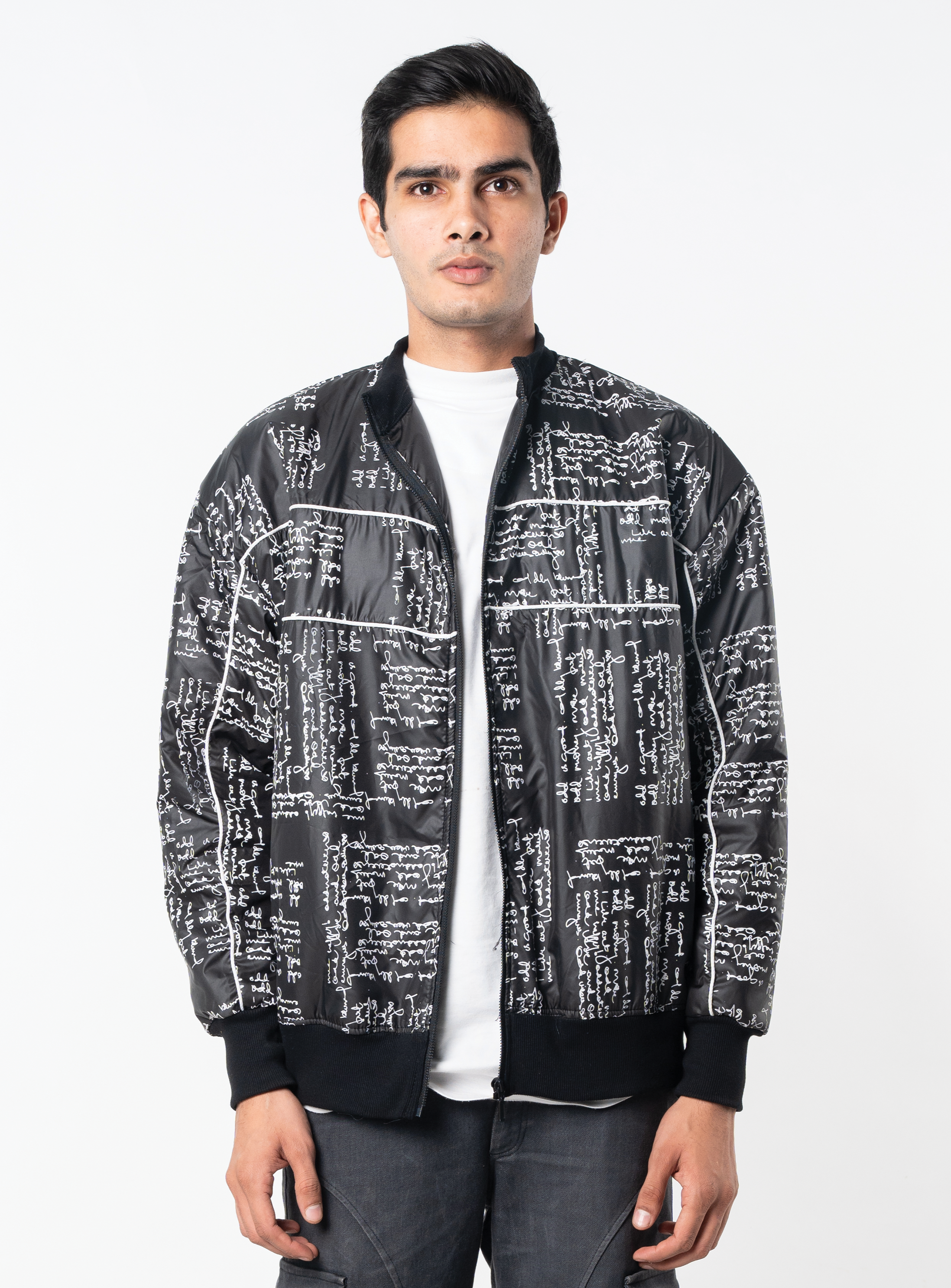 Black Scribbled Bomber Jacket